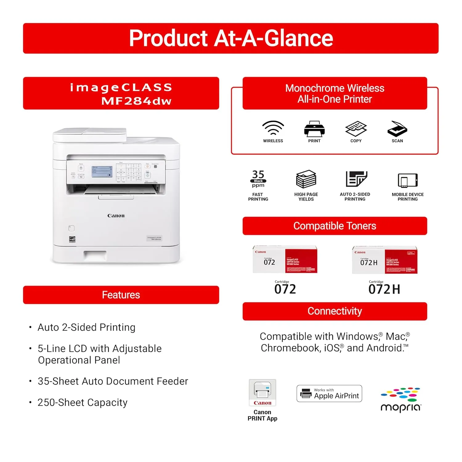 Canon Laser Printer MF284dw A4 Multi Function view 3